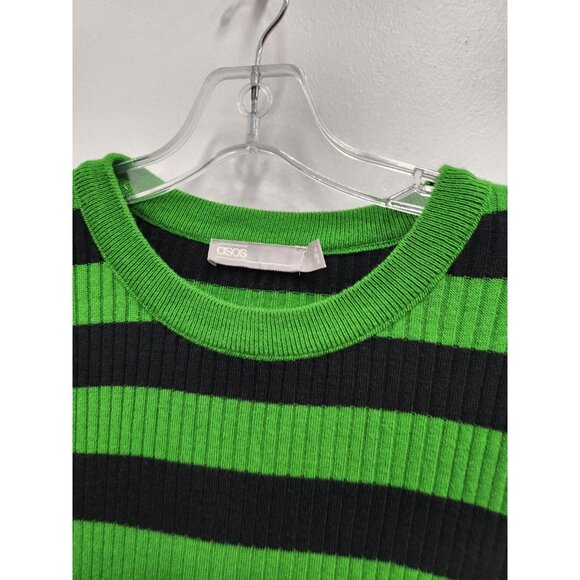 ASOS Womens Sweater Dress Size 4 Black Green Striped Long Sleeve Midi Preppy - Picture 4 of 10